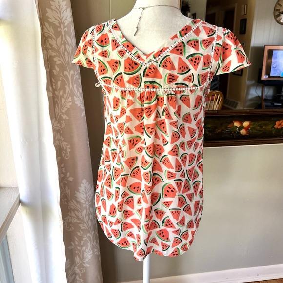 Maeve Watermelon Short Sleeve Blouse - Picture 3 of 5